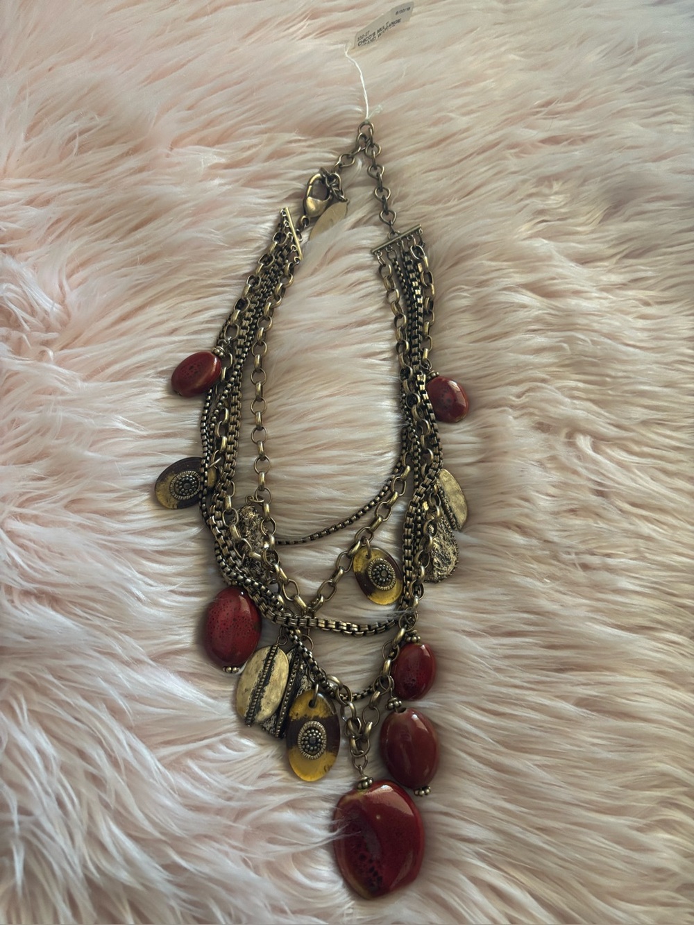 Chico's Red and Gold Multi-Chain Pendant Necklace